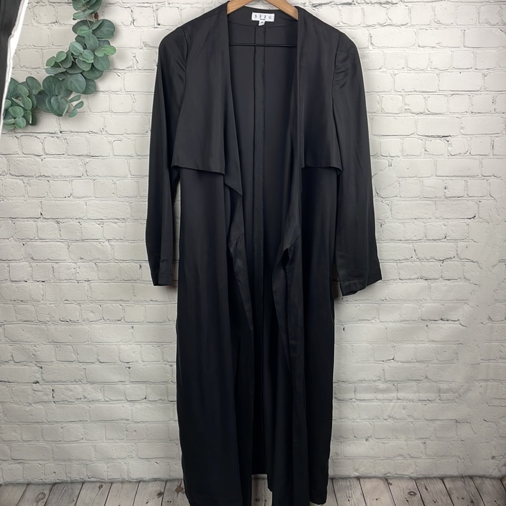 SiiZU Anais Tencel Wrap Dress/Trench Black Coat size medium